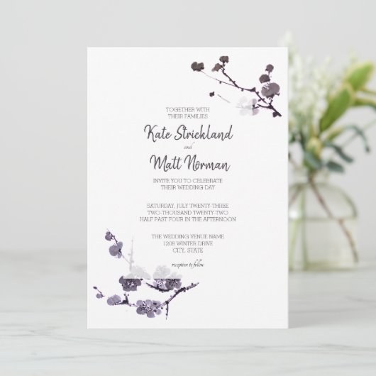 Plum blossom sumie Wedding Kaart (Staand voorkant)