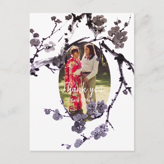 Plum blossom sumie Wedding Photo Briefkaart (Voorkant)