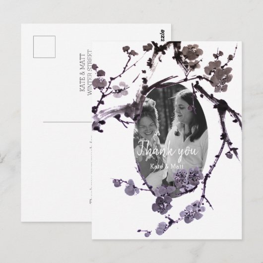 Plum blossom sumie Wedding Photo Briefkaart (Voorkant / Achterkant)