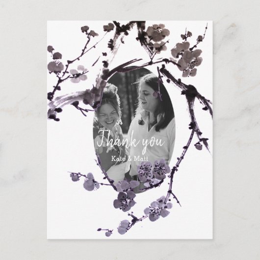 Plum blossom sumie Wedding Photo Briefkaart (Voorkant)