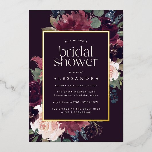 Plum Blossom Vrijgezellenfeest Folie Uitnodiging (Voorkant)