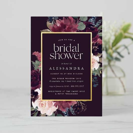 Plum Blossom Vrijgezellenfeest Folie Uitnodiging (Staand Voorkant)