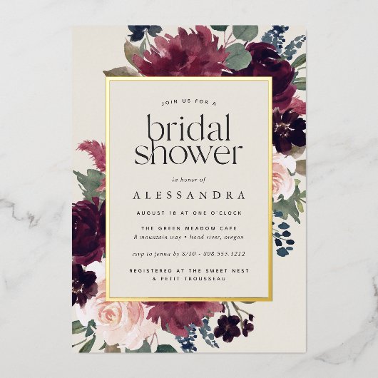 Plum Blossom Vrijgezellenfeest Folie Uitnodiging (Voorkant)