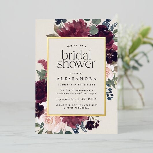 Plum Blossom Vrijgezellenfeest Folie Uitnodiging (Staand Voorkant)