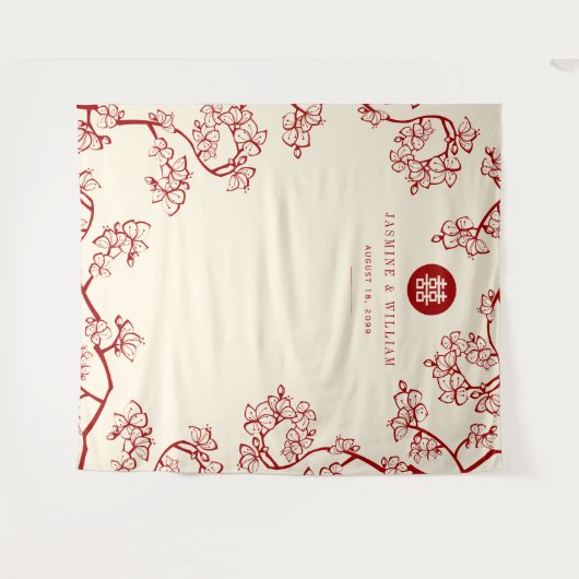 Plum Blossom Xi Chinese Weddenschap Achtergrond Wandkleed (Voorkant (horizontaal))