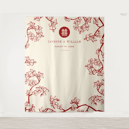 Plum Blossom Xi Chinese Weddenschap Achtergrond Wandkleed (Voorkant)