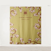 Plum Blossom Xi Chinese Weddenschap Achtergrond Wandkleed (Voorkant)