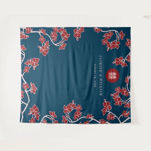 Plum Blossom Xi Chinese Weddenschap Achtergrond Wandkleed (Voorkant (horizontaal))