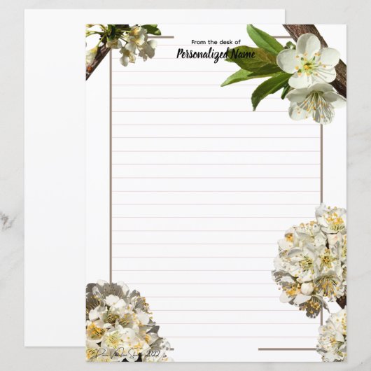 Plum Blossoms Lined Paper Sheet (Voorkant / Achterkant)