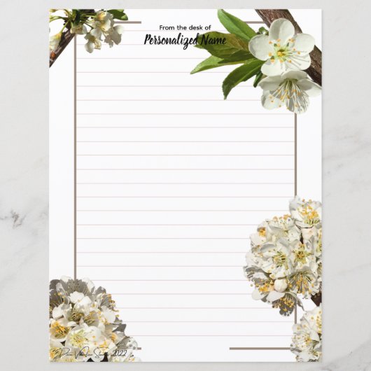 Plum Blossoms Lined Paper Sheet (Voorkant)