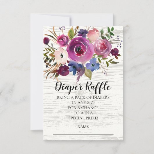 Plum & Blue Baby shower Luier Raffle Ticket Kaart (Voorkant)