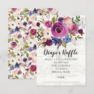 Plum & Blue Baby shower Luier Raffle Ticket Kaart