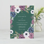 Plum Blue Botanical Romance Wedding Kaart (Staand voorkant)