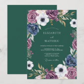 Plum Blue Botanical Romance Wedding Kaart (Voorkant / Achterkant)