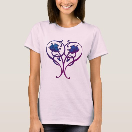 Plum Blue Floral Art Design T-shirt (Voorkant)