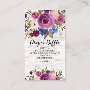 Plum Blue Floral Baby shower Luier Raffle Ticket Informatiekaartje