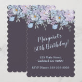 Plum Blue lavender floral design 50e verjaardag Kaart (Voorkant / Achterkant)