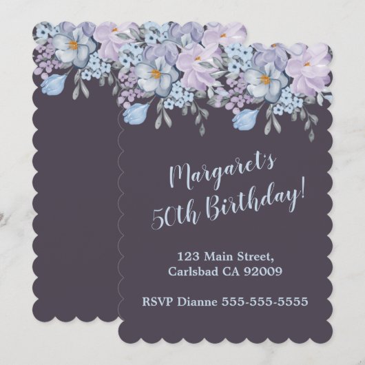 Plum Blue lavender floral design 50e verjaardag Kaart (Voorkant / Achterkant)