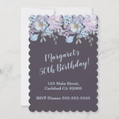 Plum Blue lavender floral design 50e verjaardag Kaart (Voorkant)