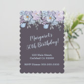 Plum Blue lavender floral design 50e verjaardag Kaart (Staand voorkant)