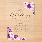 Plum & Blush Bloemen Waterverf bruiloft Acryl Uitnodigingen (Voorkant)