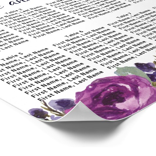 Plum Blush Floral 8-Table Wedding Seating Chart Poster (Hoek)