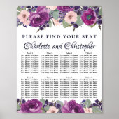 Plum Blush Floral 8-Table Wedding Seating Chart Poster (Voorkant)
