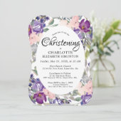 Plum Blush Floral Christening Invitations Kaart (Staand voorkant)