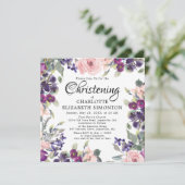 Plum Blush Floral Square Christening Invitations Kaart (Staand voorkant)