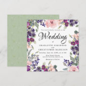 Plum Blush Floral Square Wedding Invitations Kaart (Voorkant / Achterkant)