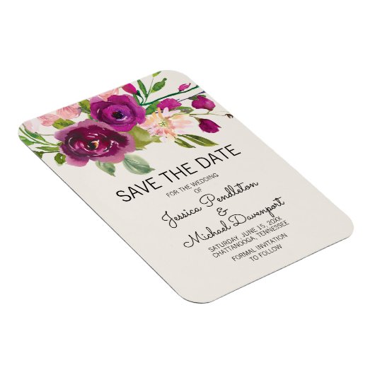 Plum Blush Floral Wedding Save Date Magneet (Rechterzijde)