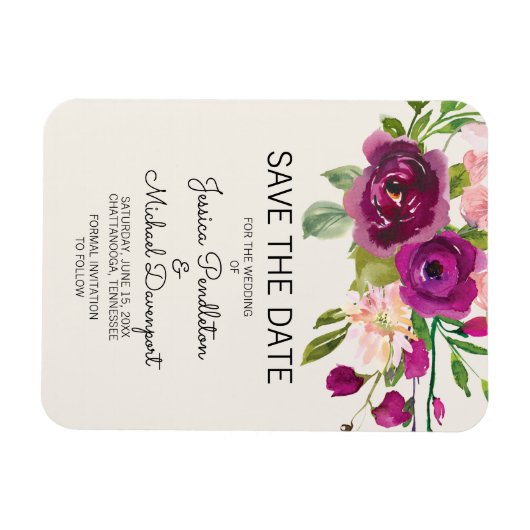 Plum Blush Floral Wedding Save Date Magneet (Horizontaal)