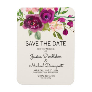 Plum Blush Floral Wedding Save Date Magneet
