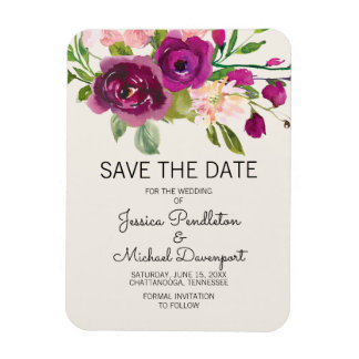 Plum Blush Floral Wedding Save Date Magneet