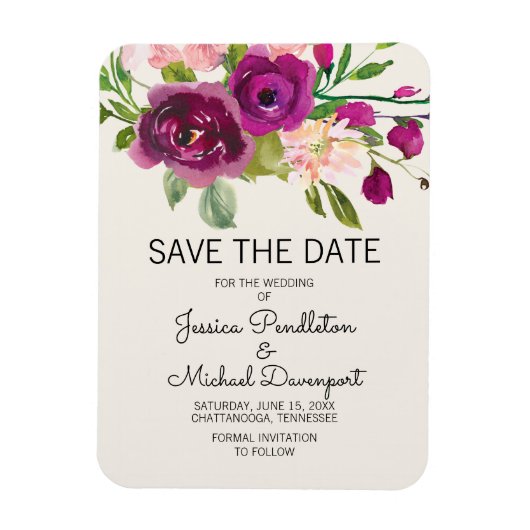 Plum Blush Floral Wedding Save Date Magneet (Verticaal)