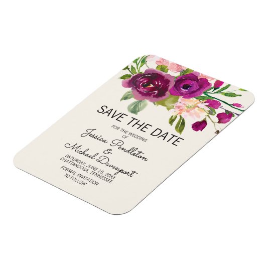 Plum Blush Floral Wedding Save Date Magneet (Linkerzijde)