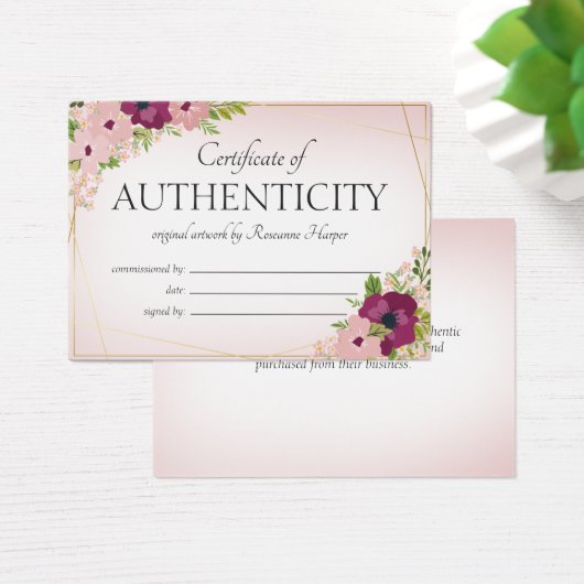 Plum Blush Flowers Certificate of Authenticity Visitekaartje (Bureau)