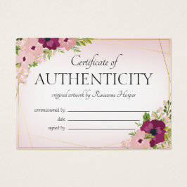 Plum Blush Flowers Certificate of Authenticity Visitekaartje
