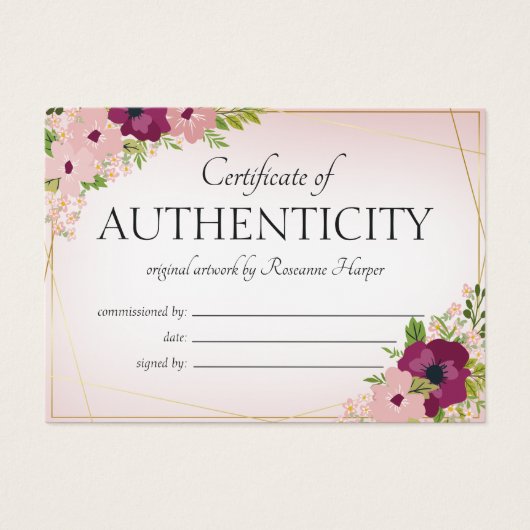 Plum Blush Flowers Certificate of Authenticity Visitekaartje (Voorkant)
