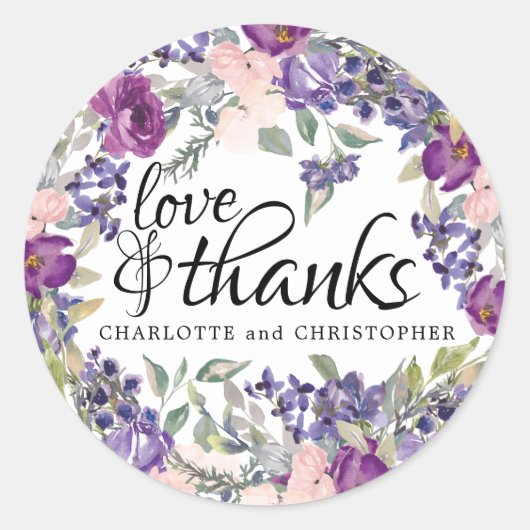 Plum Blush Liefde & Bedankt Bruiloft Sticker (Voorkant)