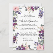 Plum Blush Modern Floral Bridal Shower Invitation Kaart (Voorkant)
