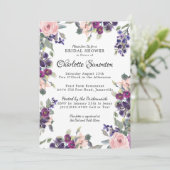 Plum Blush Modern Floral Bridal Shower Invitation Kaart (Staand voorkant)
