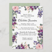 Plum Blush Modern Floral Bridal Shower Invitation Kaart (Voorkant / Achterkant)