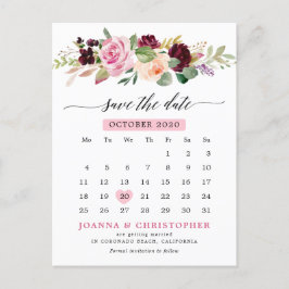 Plum Blush Pink Bloemenkalender Bewaar de datum Aankondigingskaart