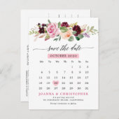 Plum Blush Pink Bloemenkalender Bewaar de datum Aankondigingskaart (Voorkant / Achterkant)