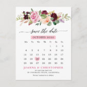 Plum Blush Pink Bloemenkalender Bewaar de datum Aankondigingskaart (Voorkant)