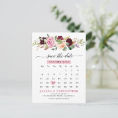 Plum Blush Pink Bloemenkalender Bewaar de datum Aankondigingskaart (Staand voorkant)