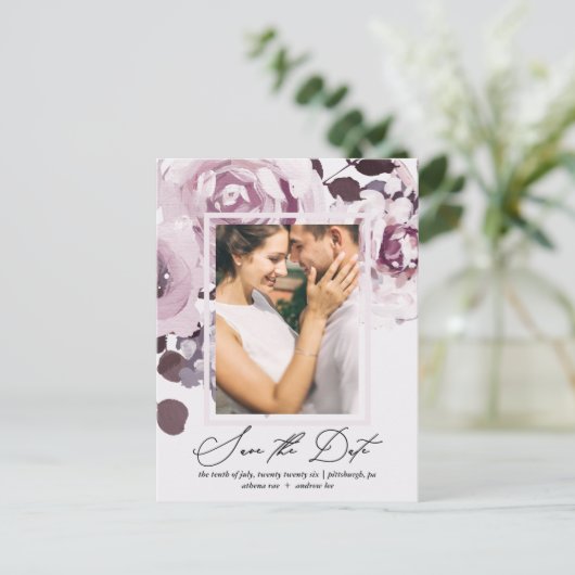  Plum Boeket en Lijst Save the Date Uitnodiging Briefkaart (Staand voorkant)