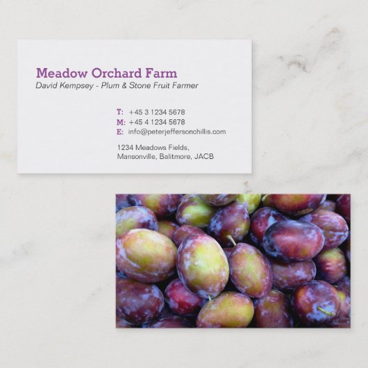 Plum boer / teler visitekaartjes (Voorkant / Achterkant)