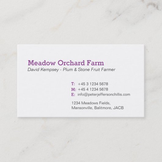 Plum boer / teler visitekaartjes (Voorkant)
